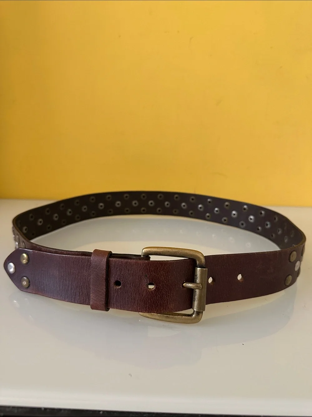 Calvin Klein Jeans Vintage Brown Studded Leather Belt Unisex